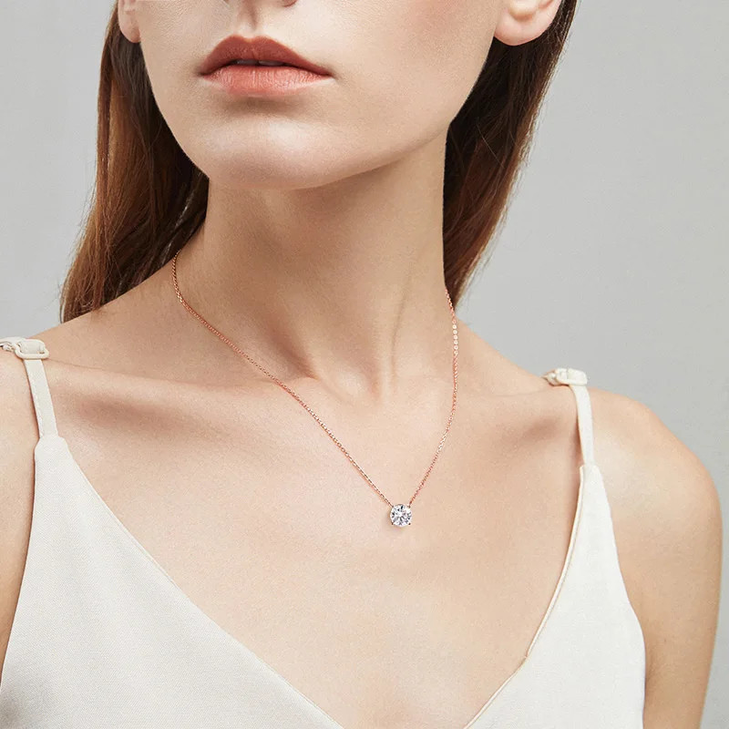 Smyoue 1-5CT Rose Gold Moissanite Necklace for Women D Sparkling Color