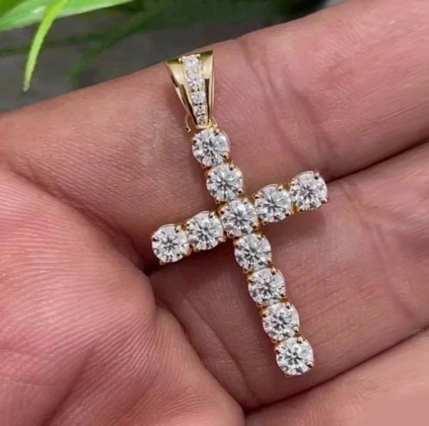 2Ct Round Cut Lab-Created Simulated Diamond Cross Pendant 14k Yellow Gold Plated