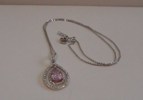 925 STERLING SILVER PENDANT NECKLACE OPEN TEAR DROP W/ACCENTS/SIZE 32MM BY 17MM