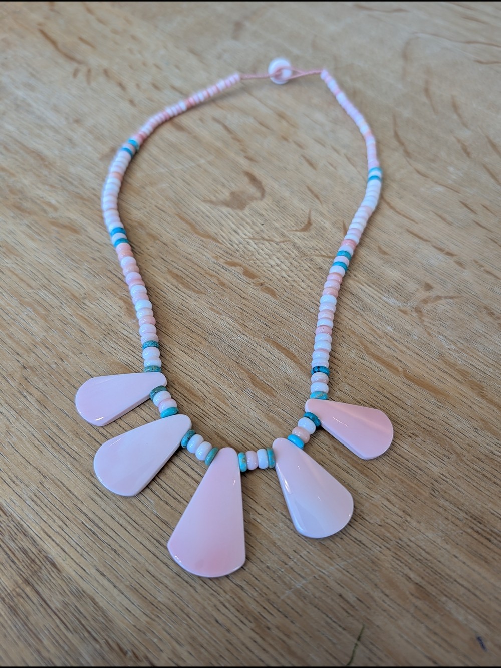 Pink Queen Conch Shell And Turquoise Beaded Teardrop Southwestern Style
