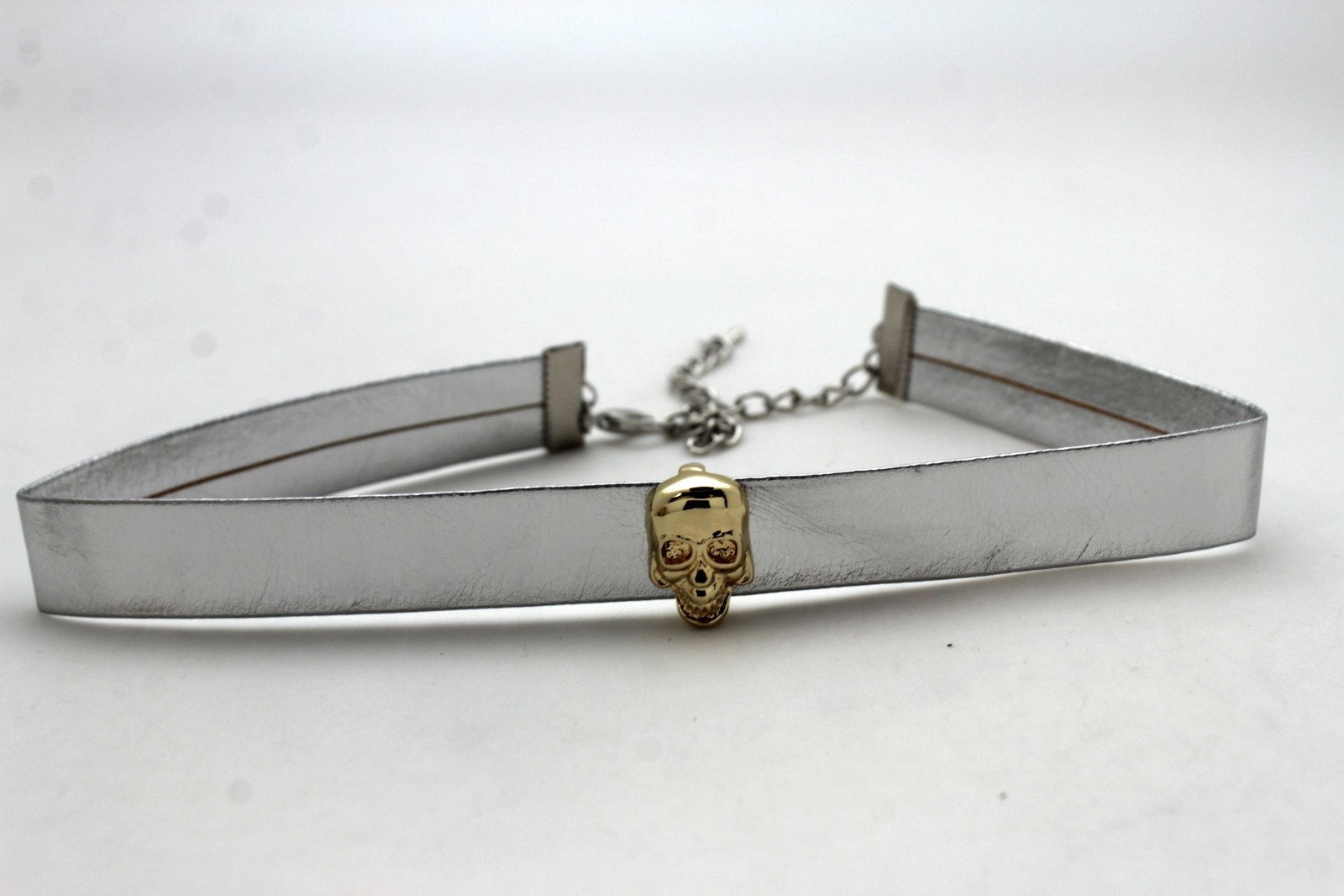Hot Women Gold Skull Pendant Fashion Necklace Skinny Silver Faux Leather Jewelry
