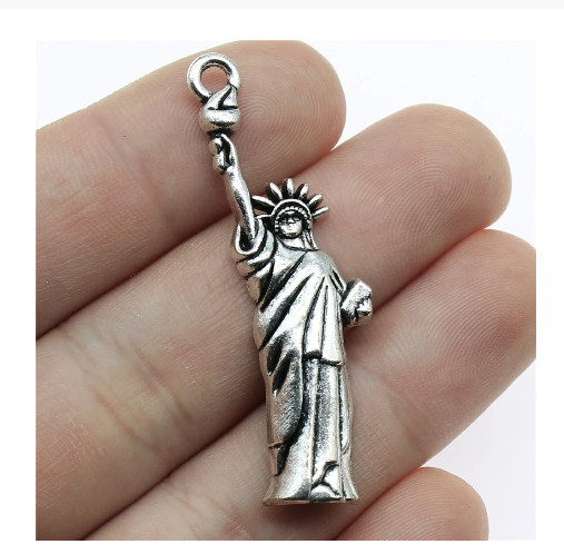 NY STATUE LIBERTY USA FLAG AMERICA pendant 24″ 925 Sterling Silver plated chain