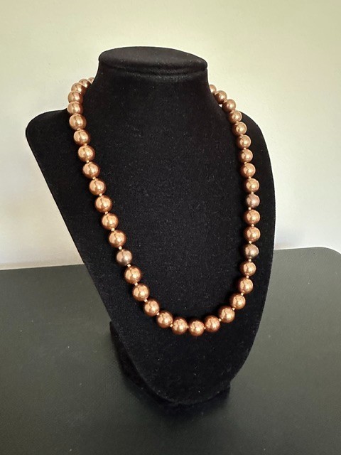 Beautiful Round Mocha 10 mm Faux Pearls Elegant 19″ Necklace.