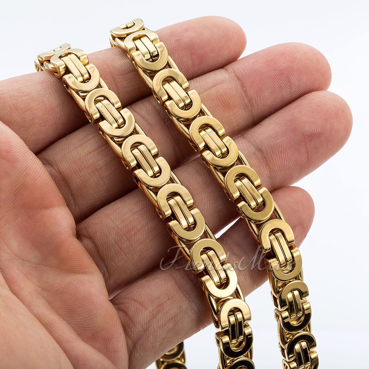 11mm Mens Boys Chain Gold Plated Flat Byzantine Stainless Steel Necklace 18-30″