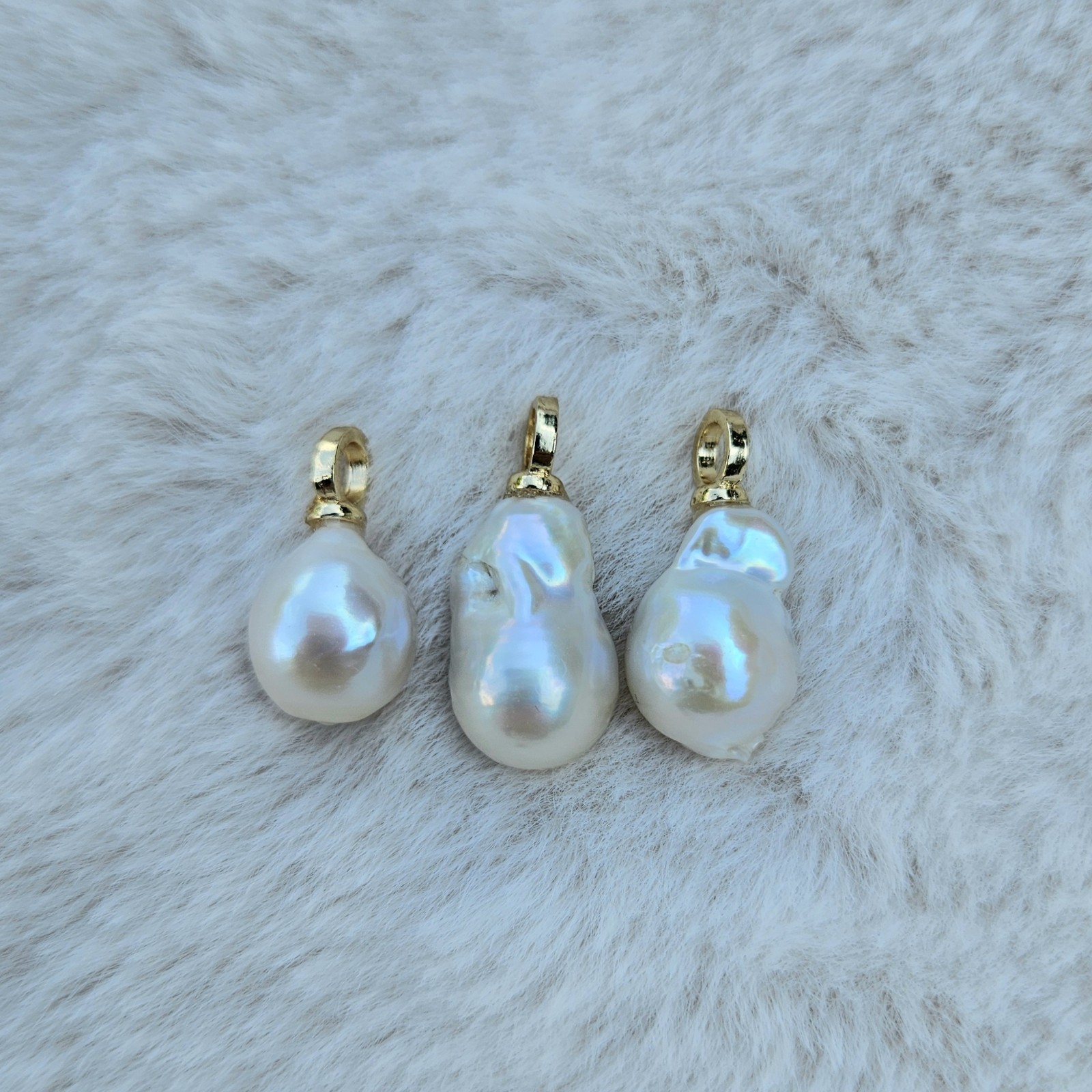 3 Pcs Small Freshwater Baroque Pearl Pendants With Gold Plated Bail