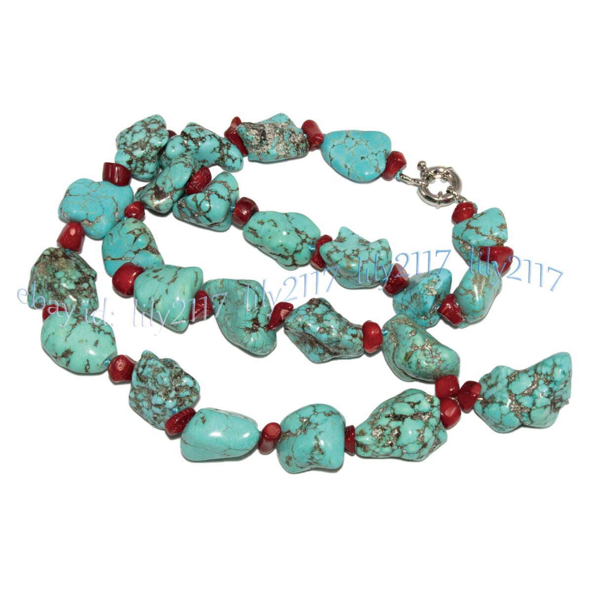 Natural Red Coral Chip 10-15mm Irregular Turquoise Gems Pendant Necklace 18”
