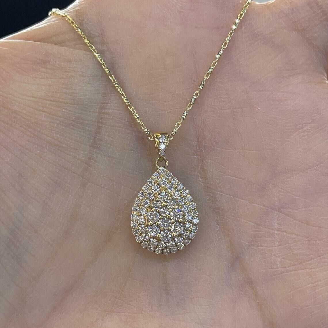 2.00Ct Round Cut Simulated Diamond Teardrop Shape Pendant 14K Yellow Gold Plated