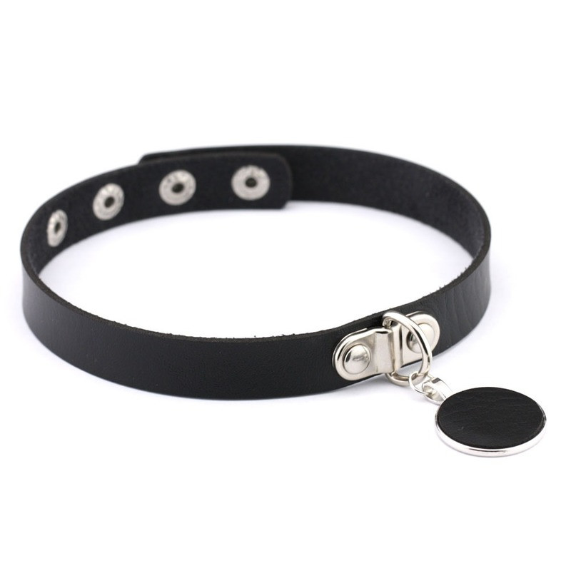 Gothic Leather with Round Pendant Necklace Punk Adjustable Collar Accessories