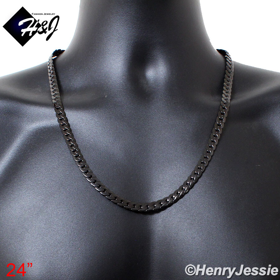 18-40″MEN Stainless Steel 3/4/6/8mm Black Plated Miami Cuban Chain Necklace*B155