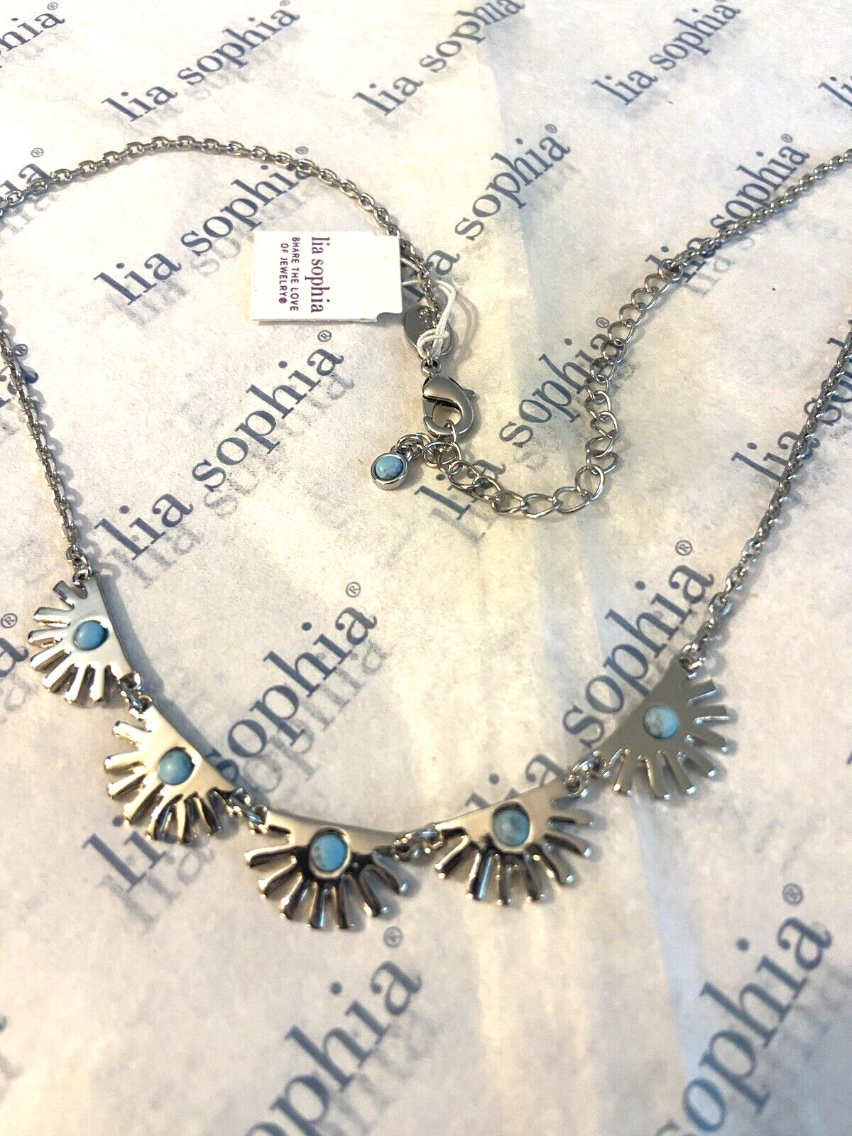 BRAND NEW Lia Sophia SUPER FAN Necklace Rhodium Plated 18-21″ $78