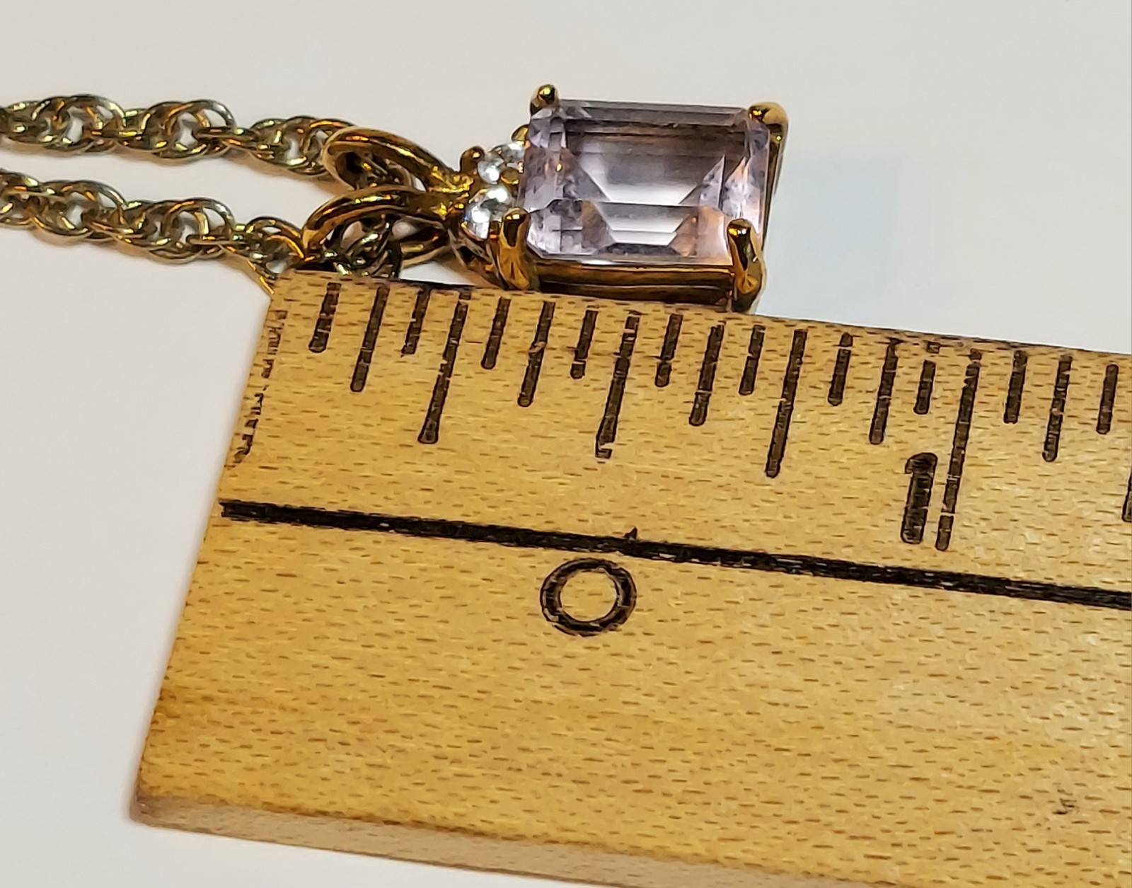 Vintage Lavender Amethyst Emerald Cut Pendant Necklace 16″ Gold Tone Korea