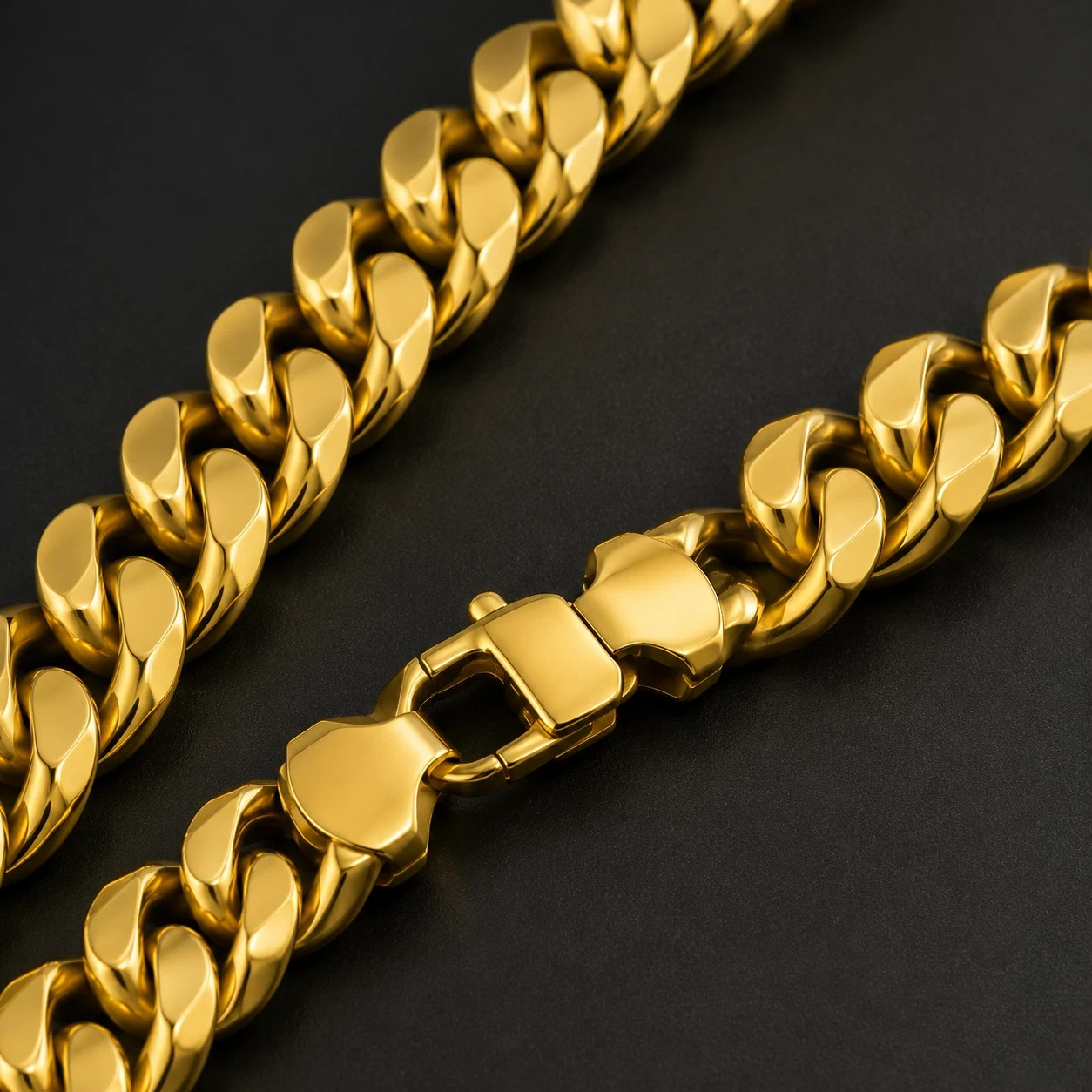 Men’s 12mm Miami Cuban Link Chain 20″ 18K Gold Plated Stainless Steel Necklace