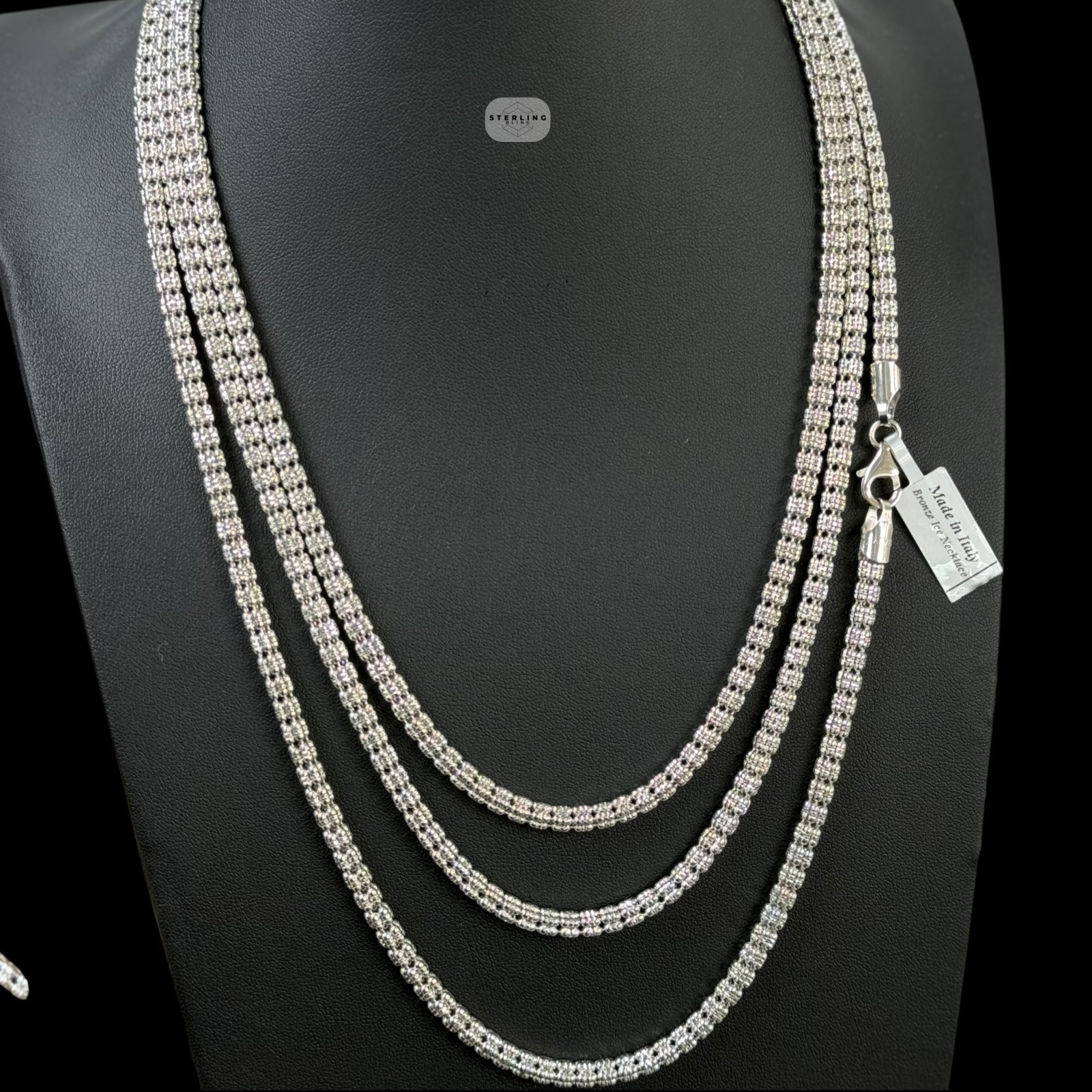 4mm Rhodium Ice Chain Diamond Cut Made in Italy Bronze Necklace Bracelet