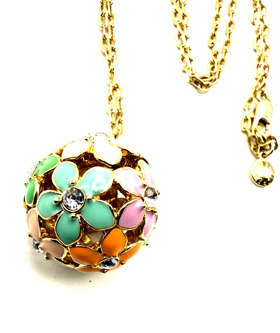 J. Crew 30″ Multicolor Enamel Daisy Flower Ball Pendant Gold Tone Necklace