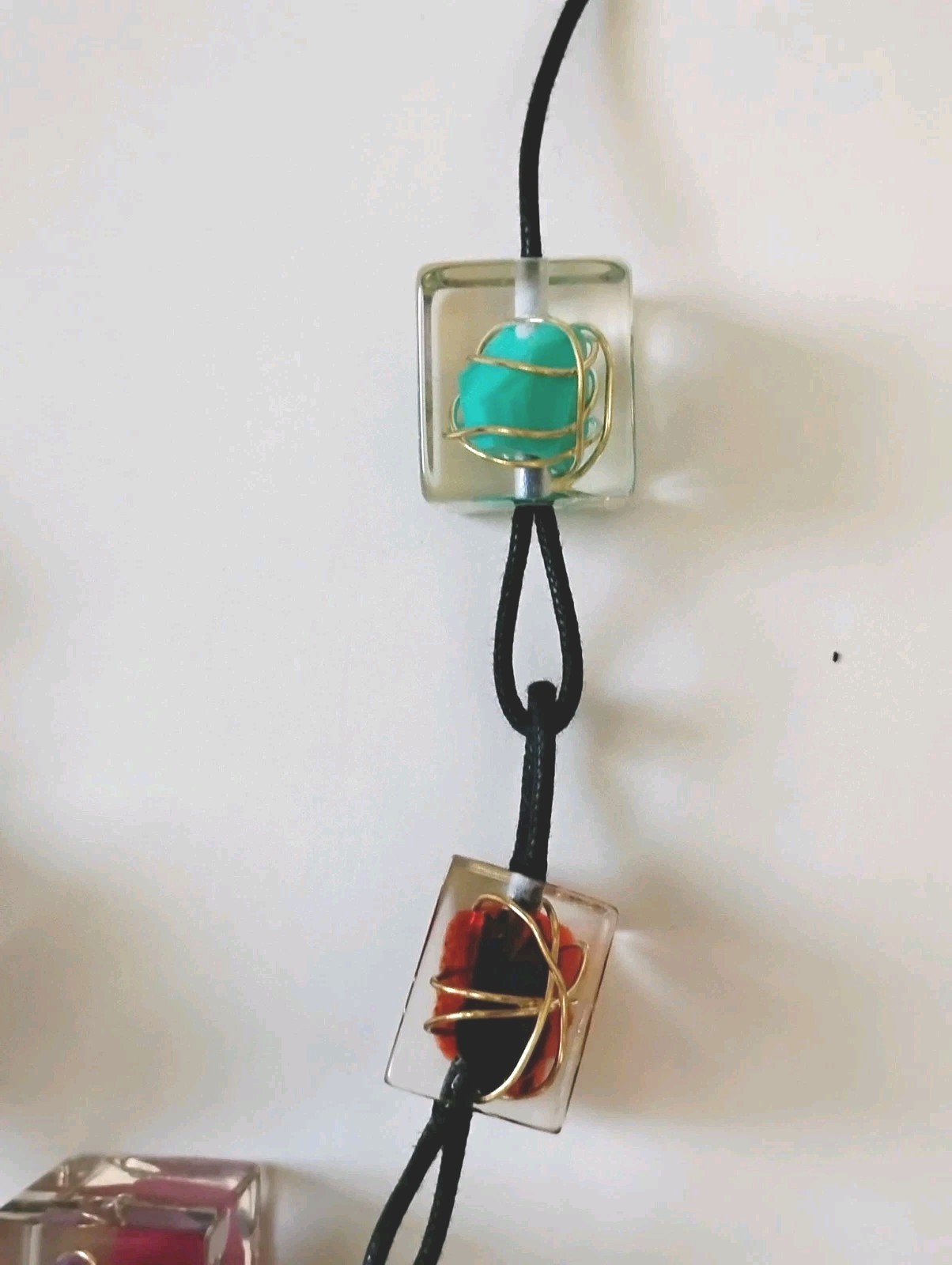 Sobral Jackie Brazil Resin Cubes Colorful Gold Wire Wrapped Inclusions Necklace