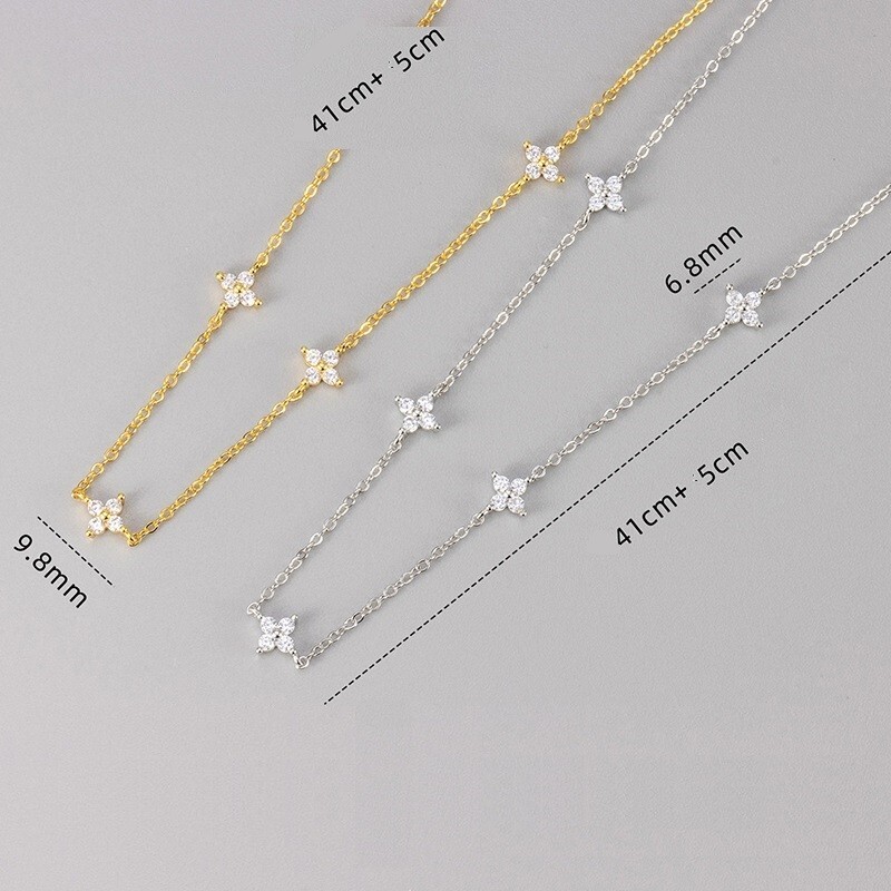 Chic Women Sterling Silver Plated Station Clover Choker Chain Necklace 16+2″ B10