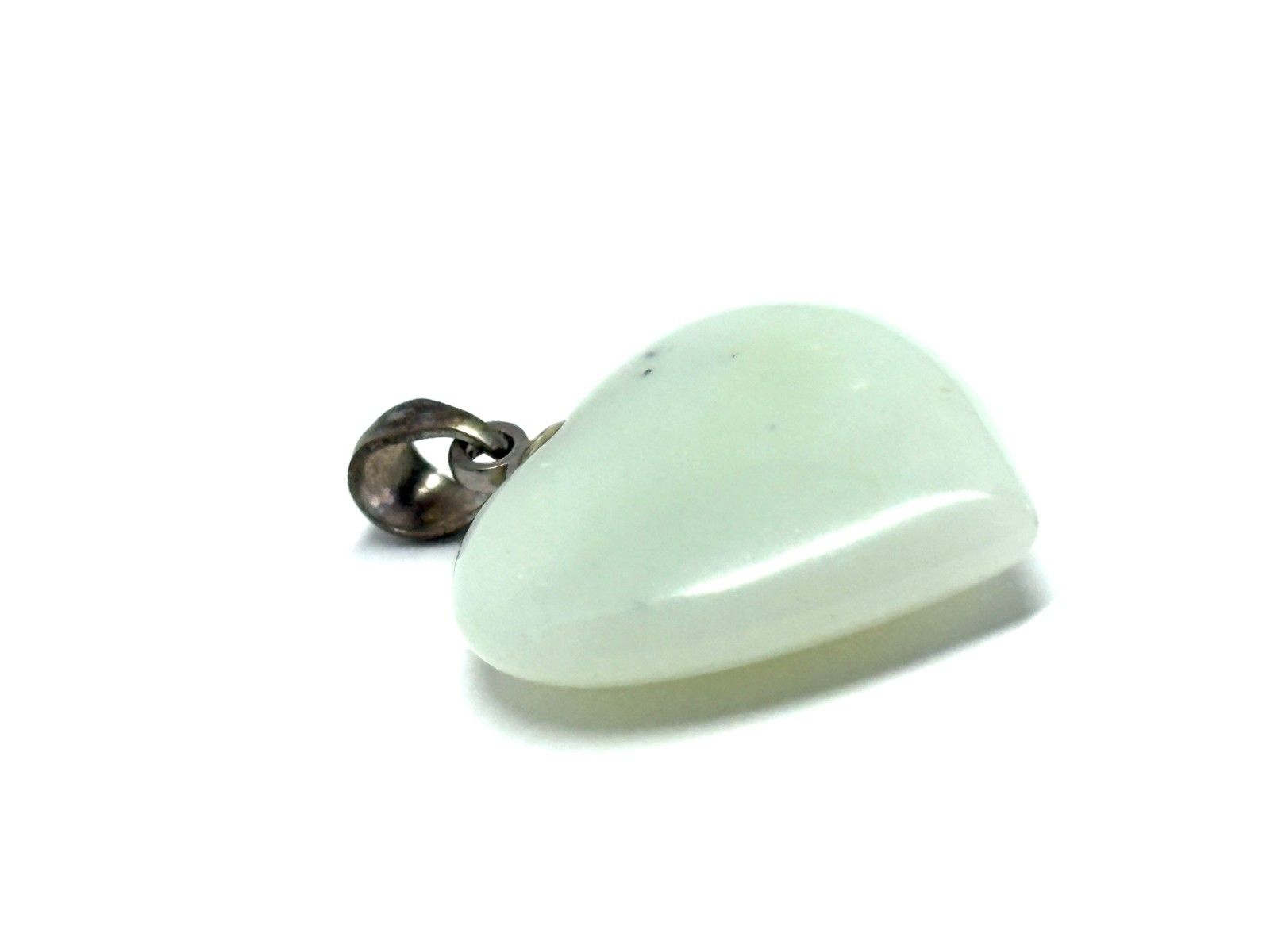 Jade Gemstone Heart Pendant Charm Silver Tone Bail Love Valentine’s Day