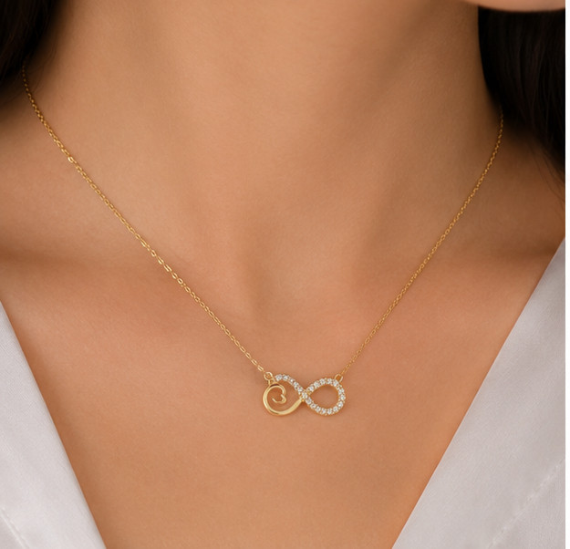 1.00Ct Simulated Diamond Infinity Heart Pendant Necklace 14K Yellow Gold Plated