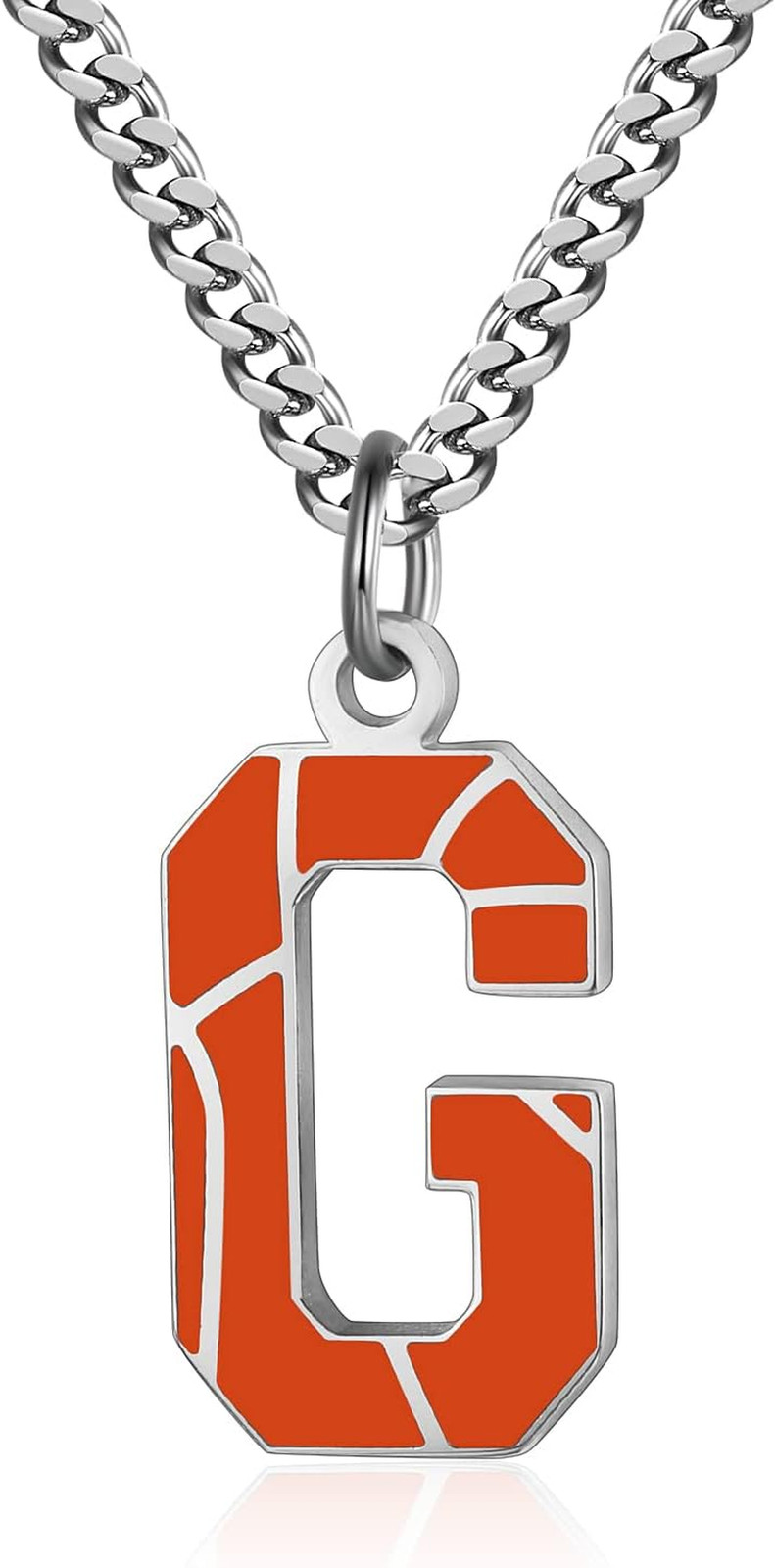 Basketball Letter Necklace – Men’S Basketball Charm Pendant, Stainless Steel Sil