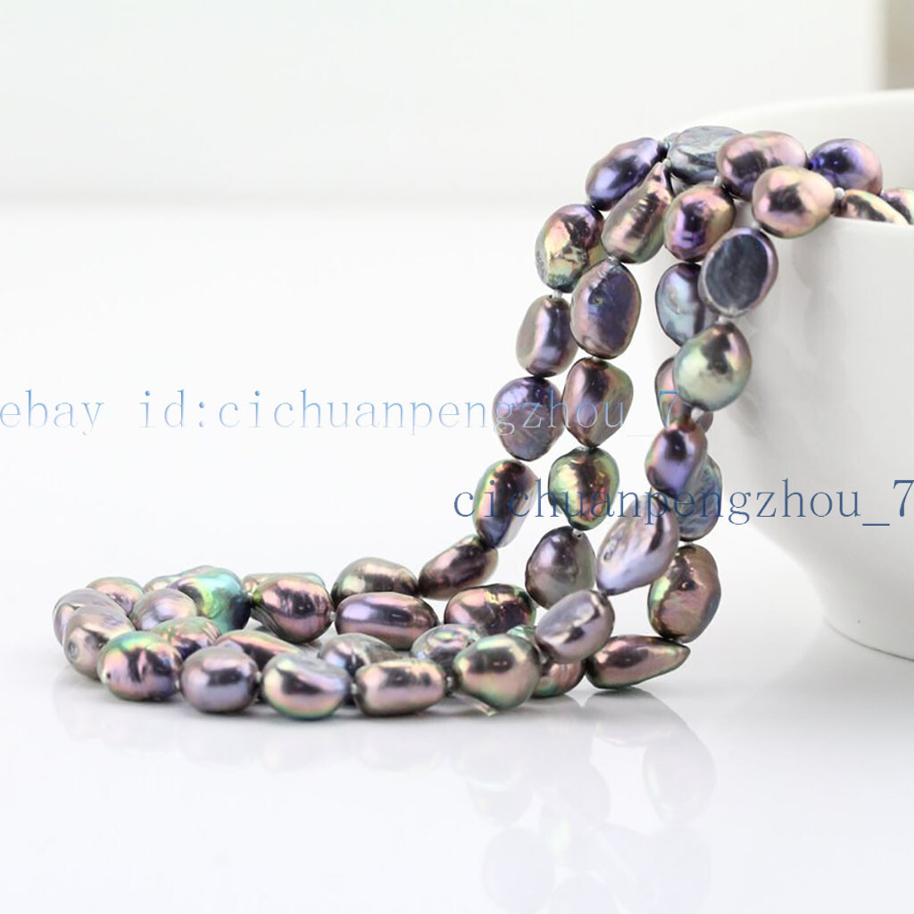 48” Natural 8-9mm Tahitian Peacock Black Baroque Pearl Long Necklace AA