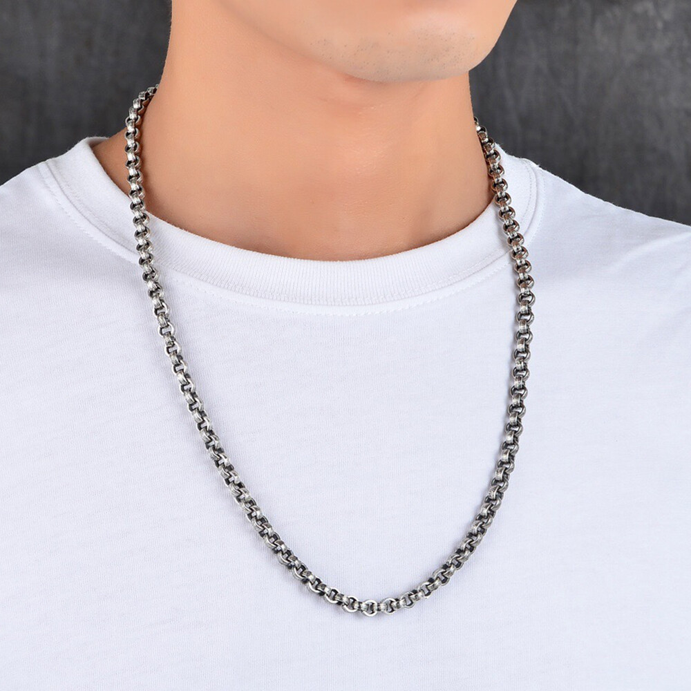 Real 925 Sterling Silver 6mm Thick Rolo Link Chain Necklace S925 19.7″-29.5″