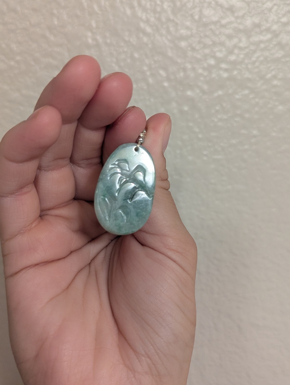 Green Jade Oval Animal Carved Pendant Charm with Bail, Stone Material