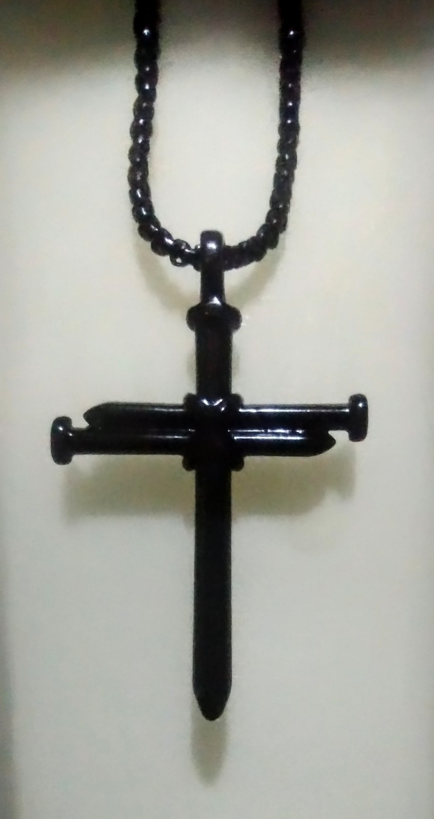 Christian Nail Cross Necklace Black 24in
