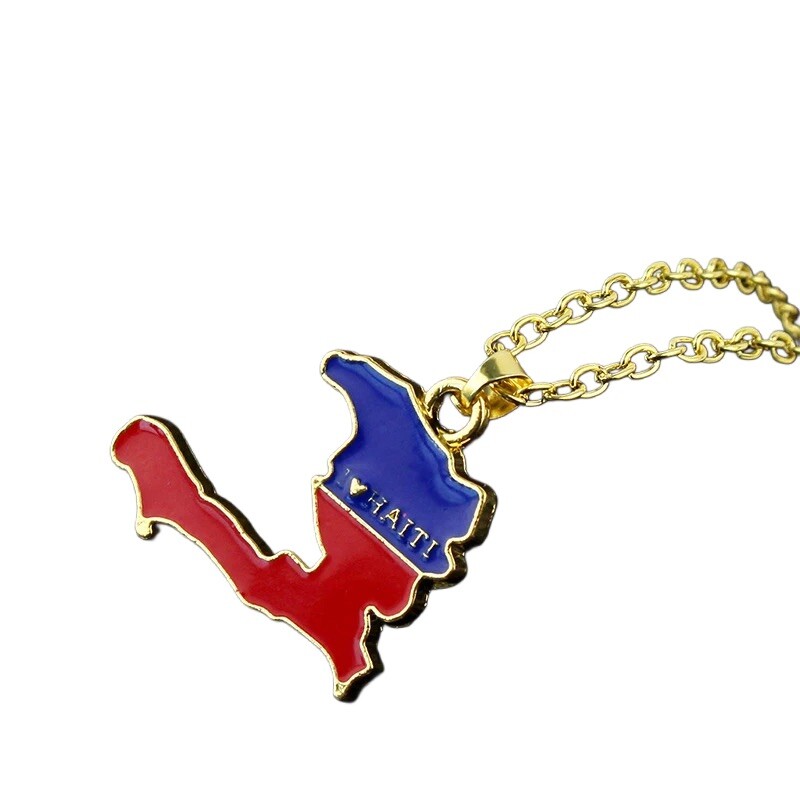 Haiti Map Stainless Steel Necklace, Unisex, Jewelry, Gold Plated, Female, Male