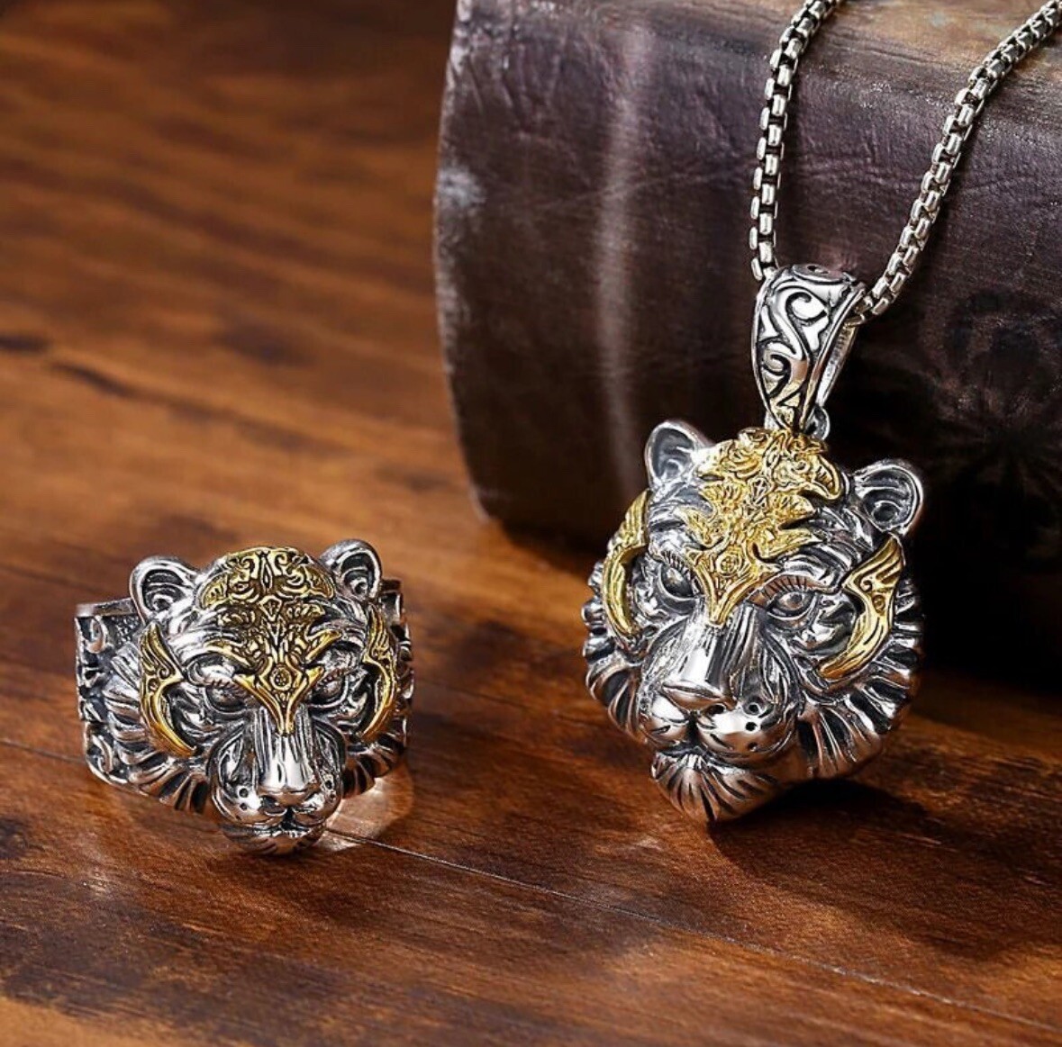 Men’s Fashion Jewelry Silver Tiger Head Pendant Necklace 569