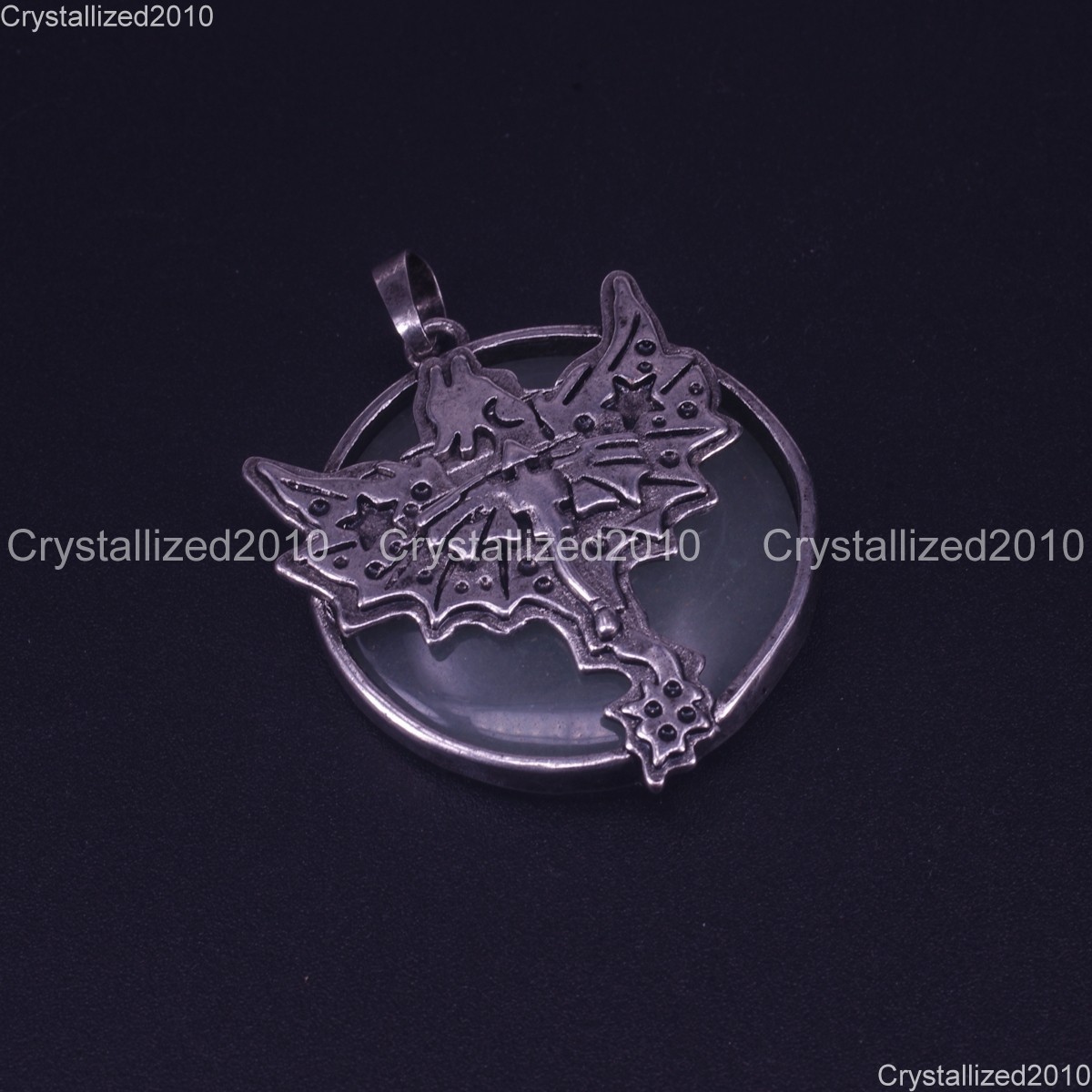 Natural Gemstone Dragon Pendant Round Cabochon Necklace Bead Tibetan Silver 32mm