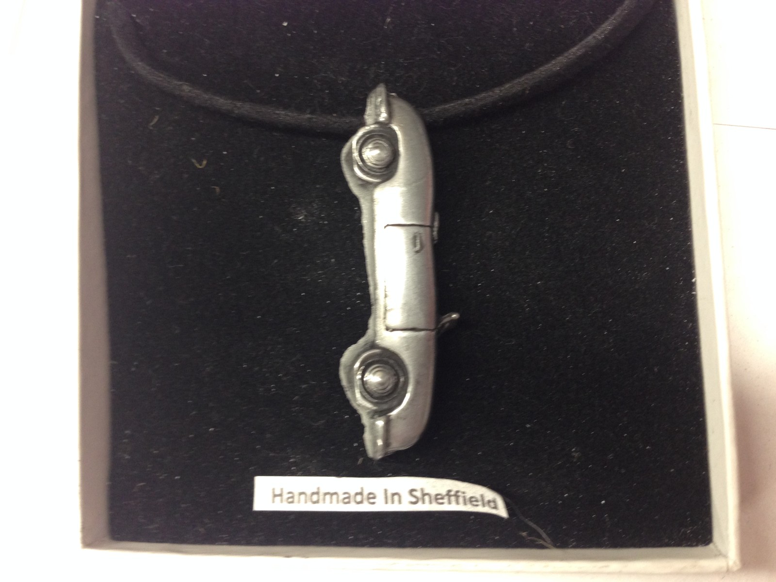 german N1 Proto ref185 Pewter Effect Car on a Black Cord Necklace Handmade 41CM