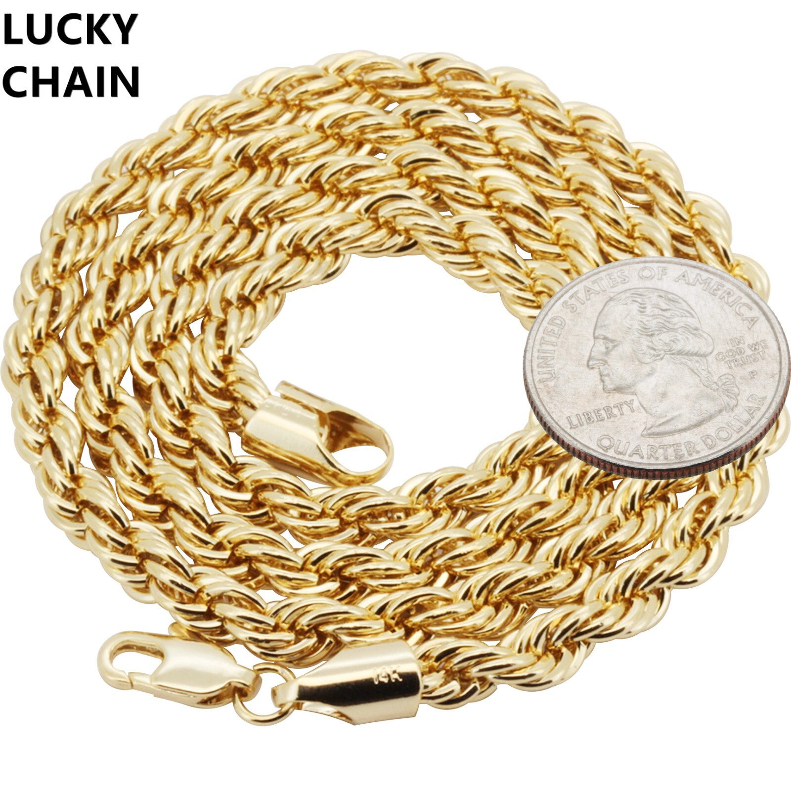 8”16”18”20”22”24”14K GOLD FILLED SOLID ROPE CHAIN NECKLACE 6mm 18g-60g H5