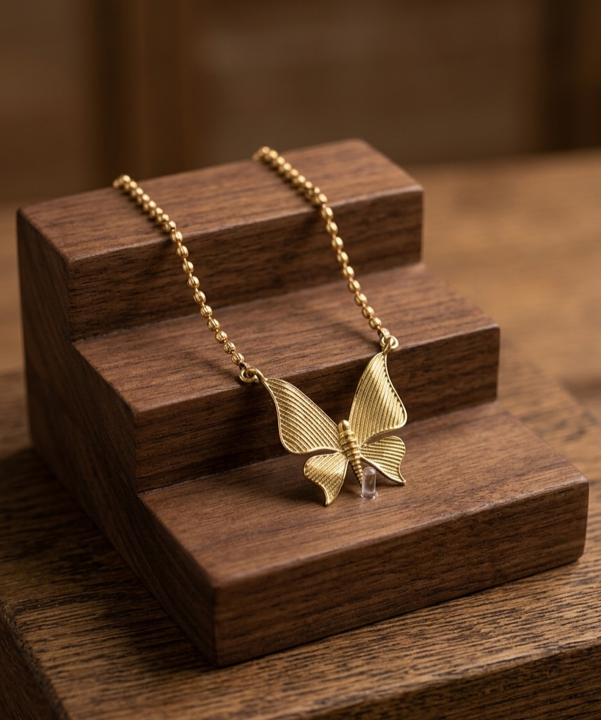 Unique Crafted Brass Gold Plated Color Butterfly Design Pendent Comes Wth Chain