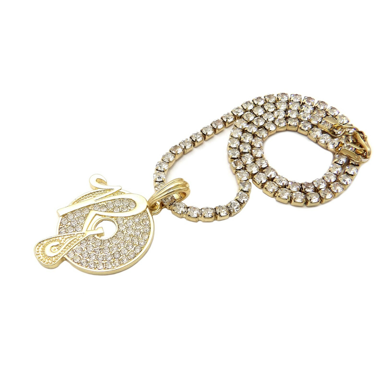 Iced Gold Plated Alloy ROCAFELLA Pendant & 16″ 18″ 20″ Rhinestone Chain Necklace