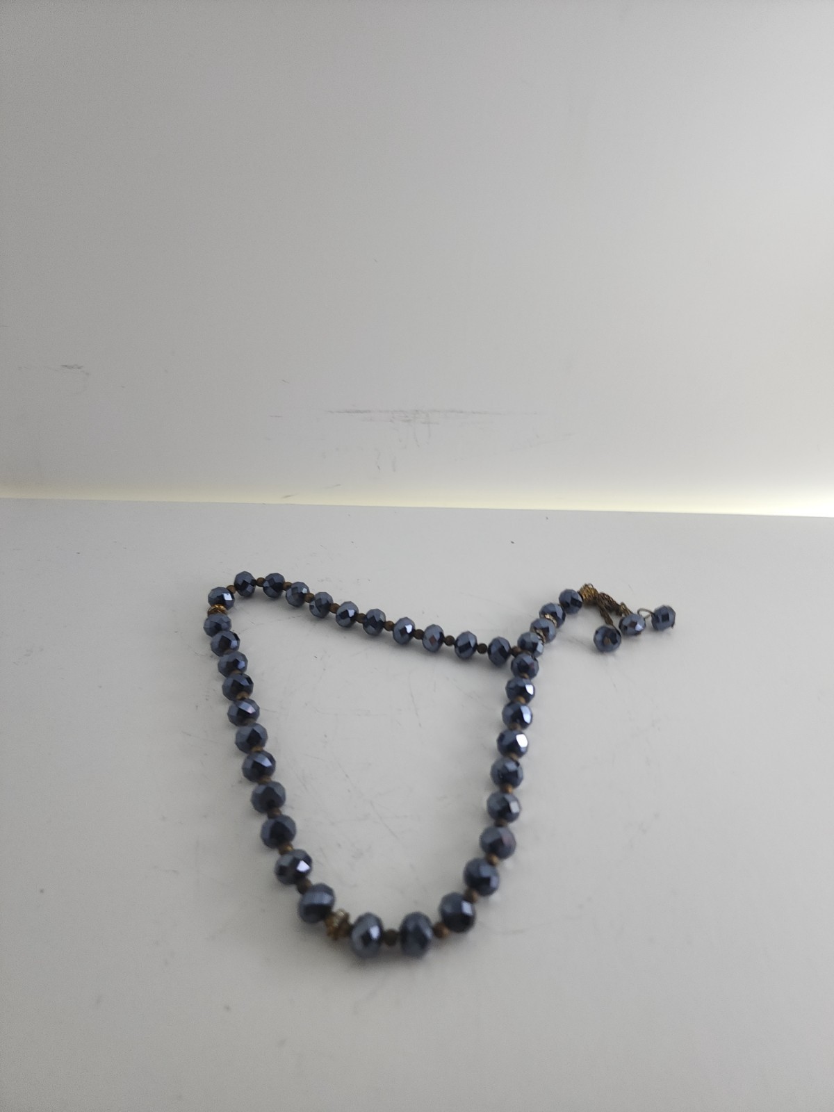Metallic Blue Gray Beads Necklace Meditation Worry Beads Smooth Ornament Gift