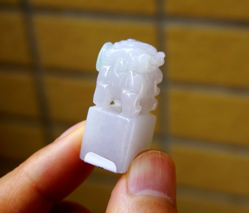 Certified Natural Grade A White Green Jade Jadeite Seal w Pixiu 684