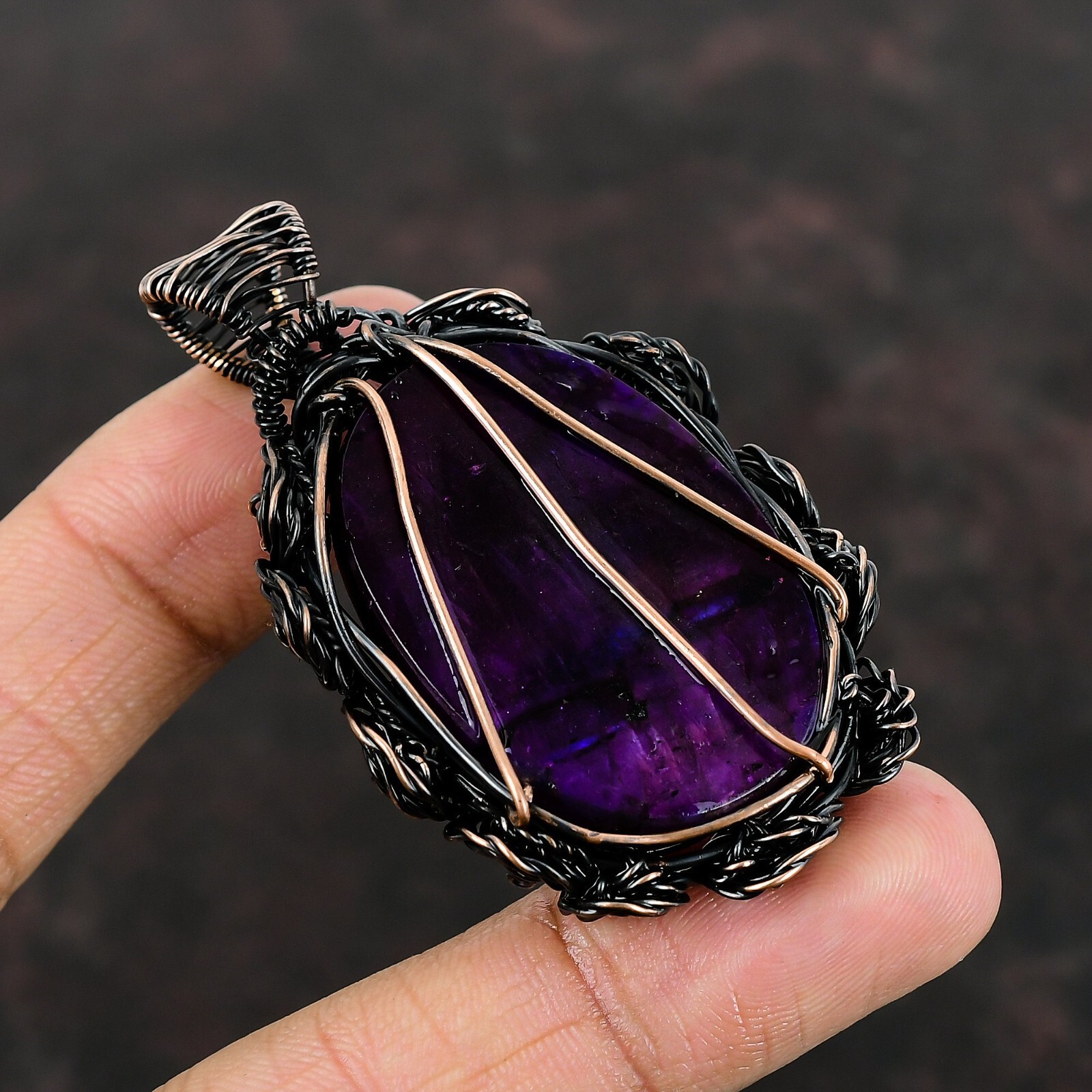 Pink Fire Labradorite Jewelry Copper Love Gift Wire Wrapped Flower Pendant 2.36″