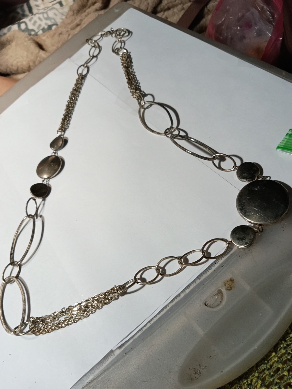 Silver Tone Metal Oval Link Chain Statement Necklace No Stones No Gemstones