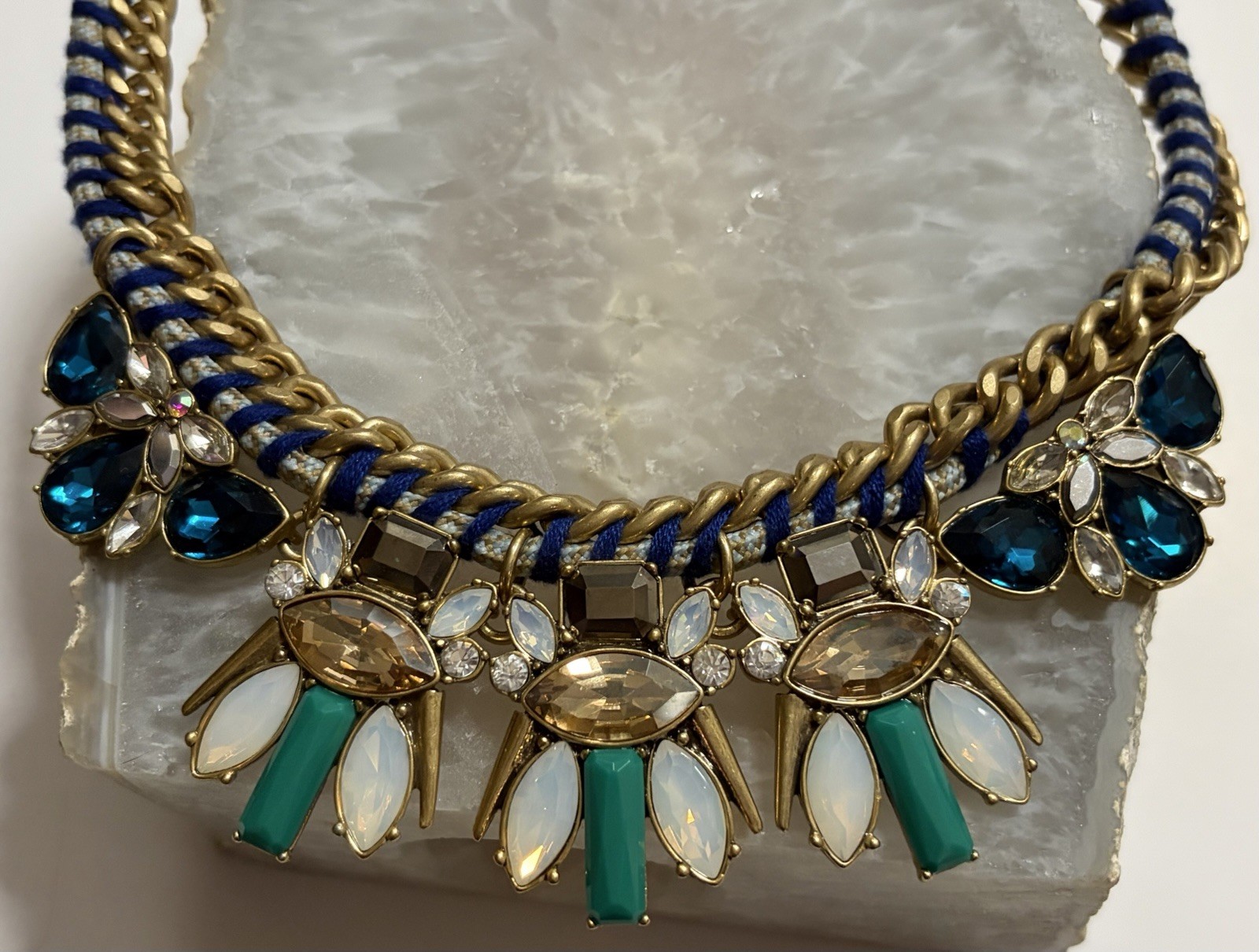 J. Crew Butterflies and Bees Collar Woven Cord Bright Crystal Clusters Necklace