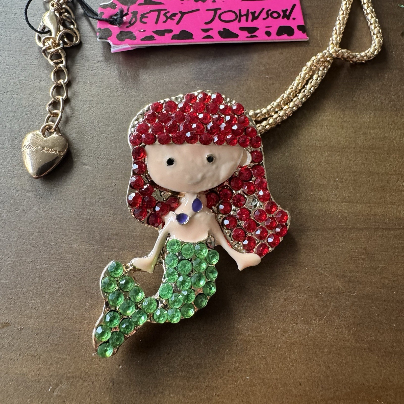 NEW Betsey Johnson Little Mermaid Pendant Necklace Disney Parks Rhinestones