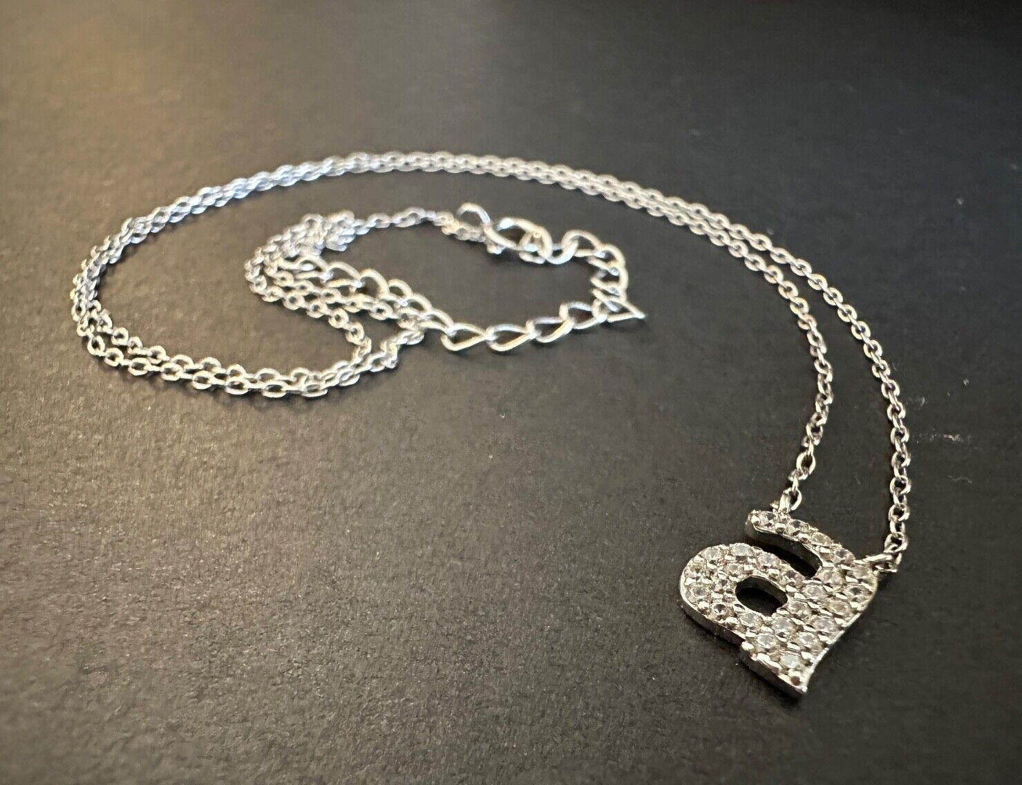 Sterling Necklace Initial Letter “A” 925 Silver Pendant Pave Dainty Teen Tween