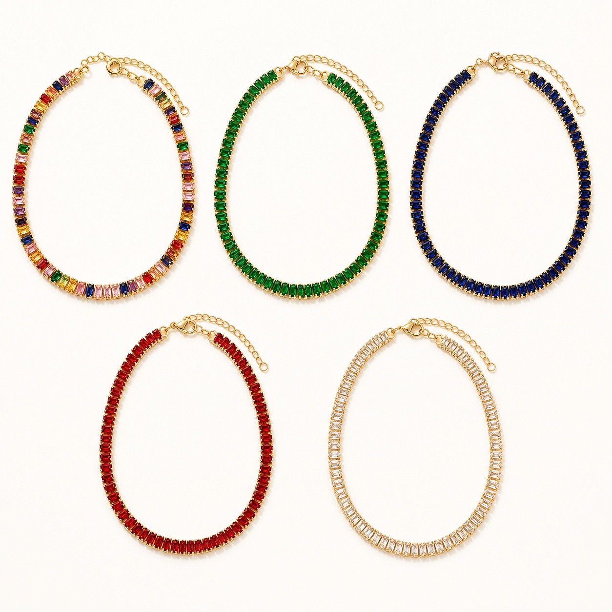Necklace Cubic Zirconia Gold Rectangle Pave Green Blue 12.99 in Red Women N146