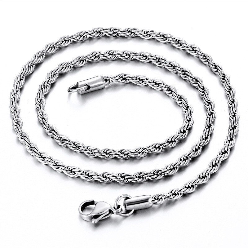 2mm – 7mm 316L Stainless Steel Women Men Rope Chain Necklaces 18-32”