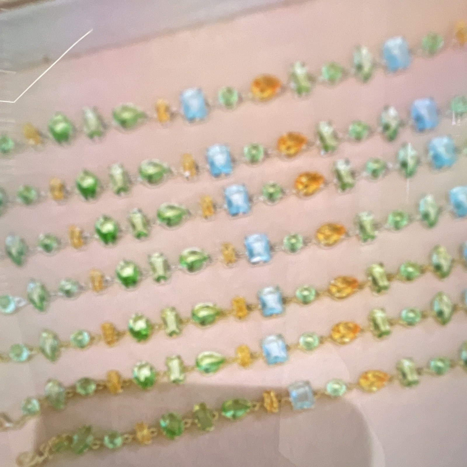 Multicolor Crystal Link Chain Necklace Yellow Gold Plated Cable Lobster Clasp