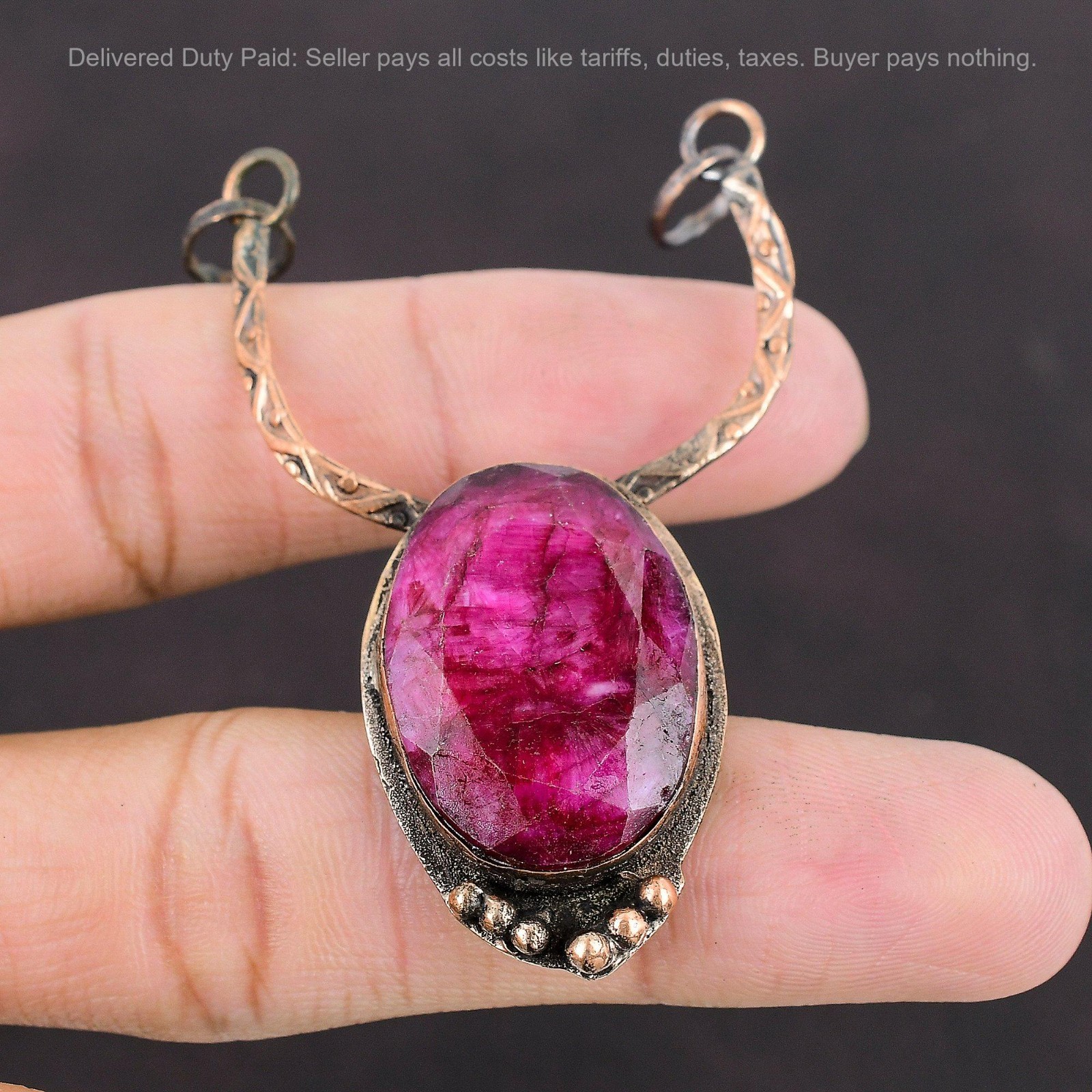Copper Oval Natural Kashmir Rubi Wife Engagement Handcrafted Handmade Pendant