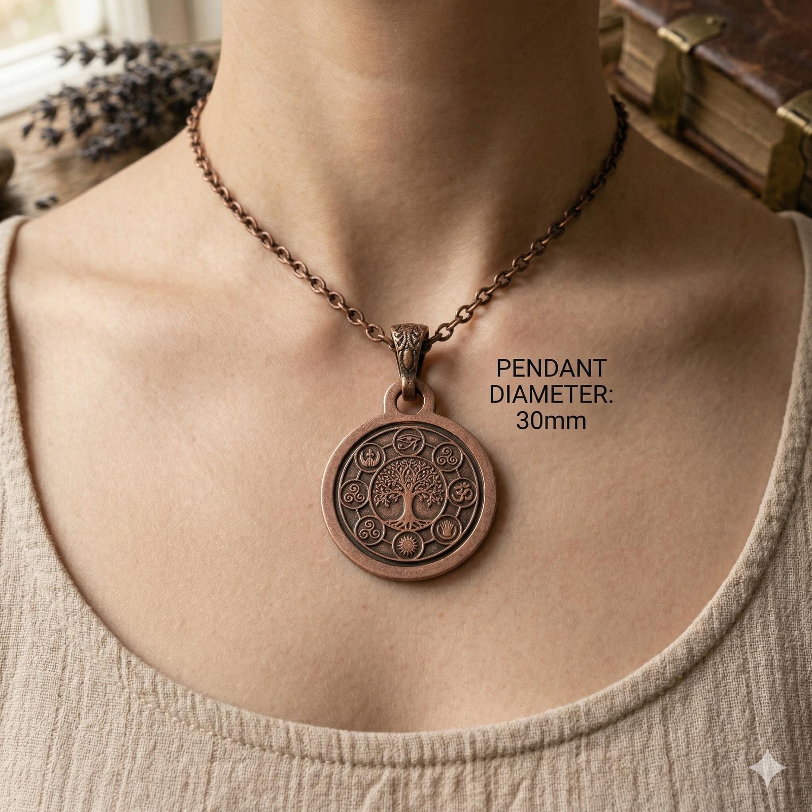 Pure Copper Spiritual Tree of Life + Eye of Horus Necklace – Handmade Boho Gift