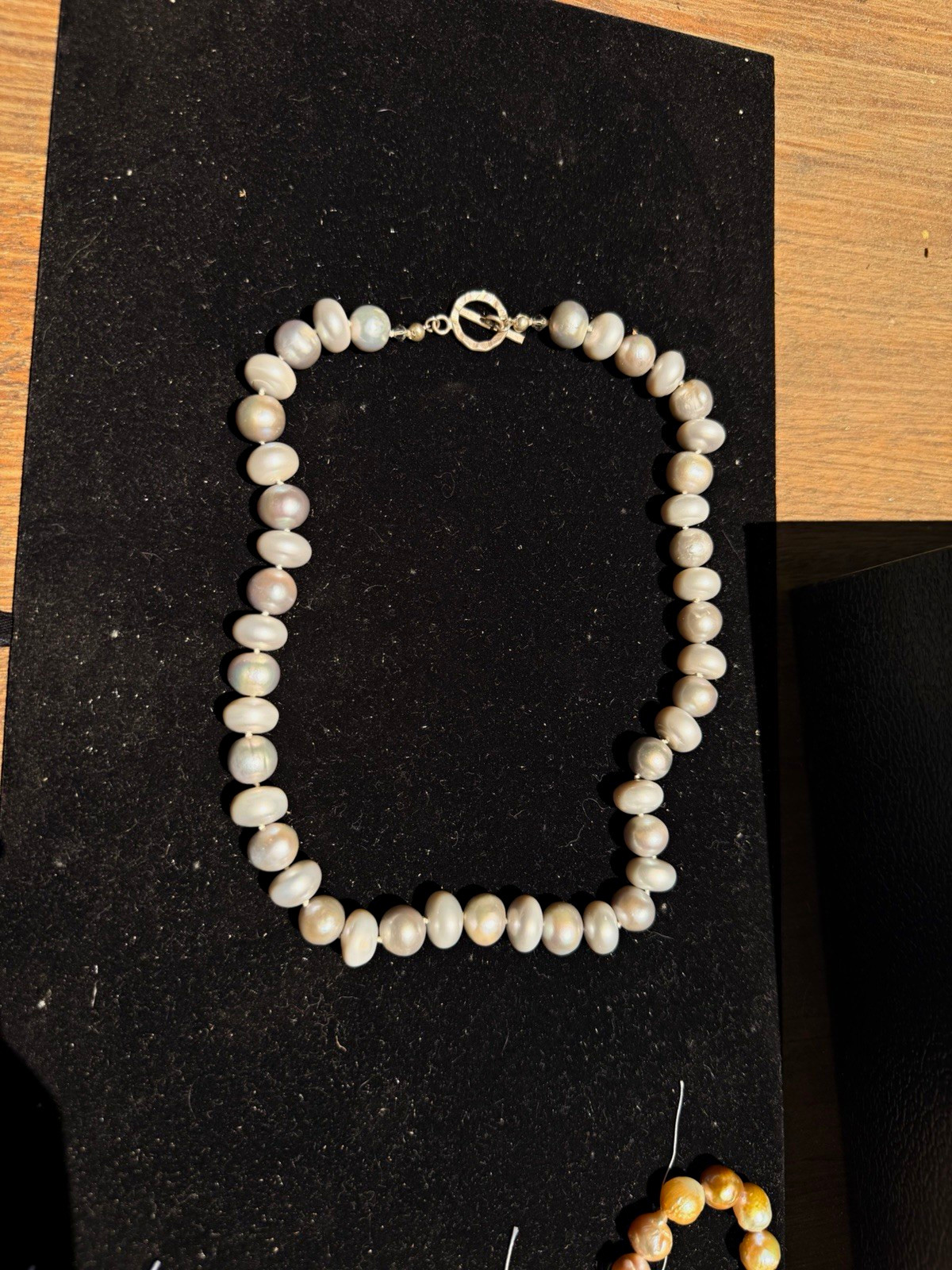 White Round Pearl Beaded Necklace, Sterling Silver Toggle Clasp Closure