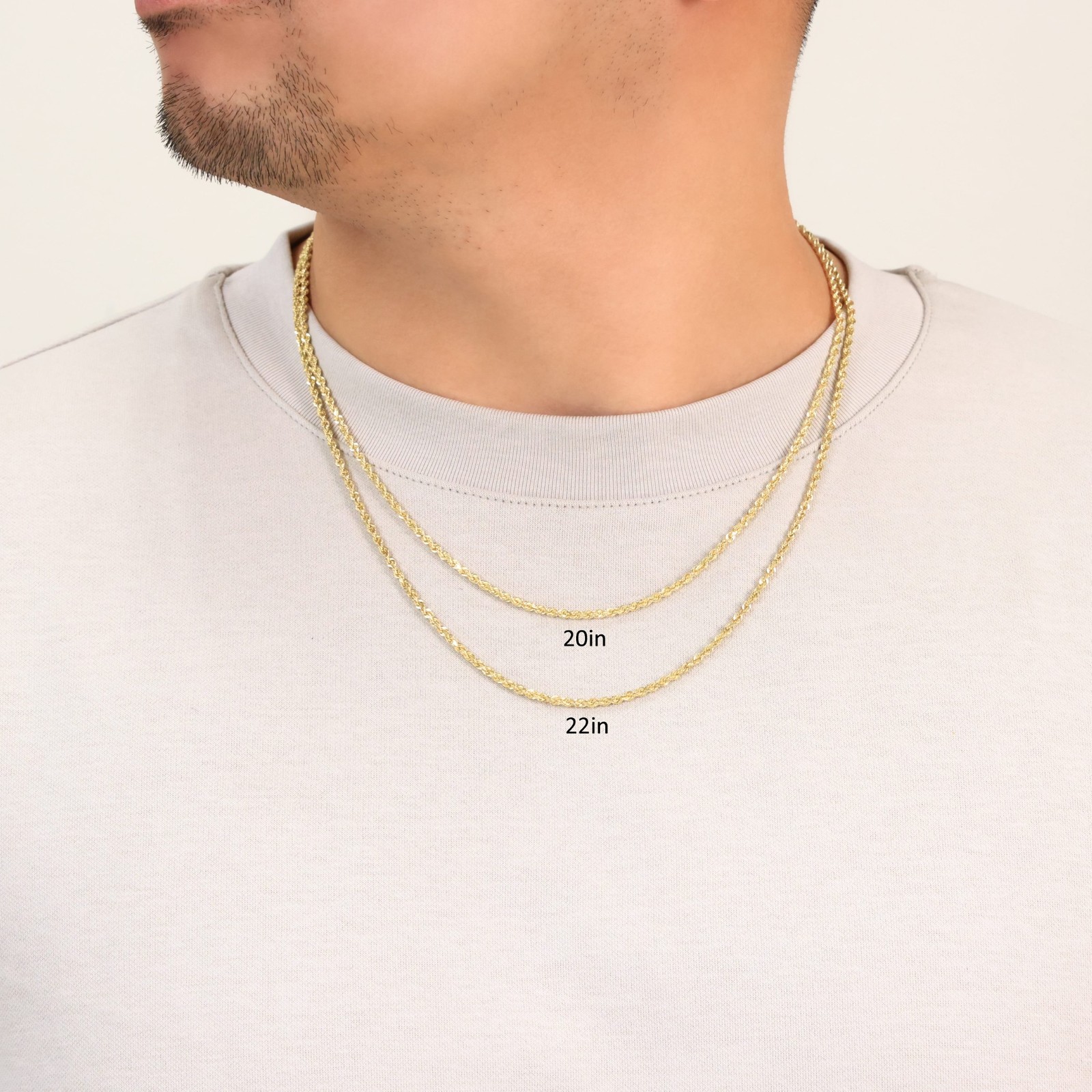 18K Yellow Gold Solid Mens 2.5mm Diamond Cut Rope Chain Italian Necklace 24″