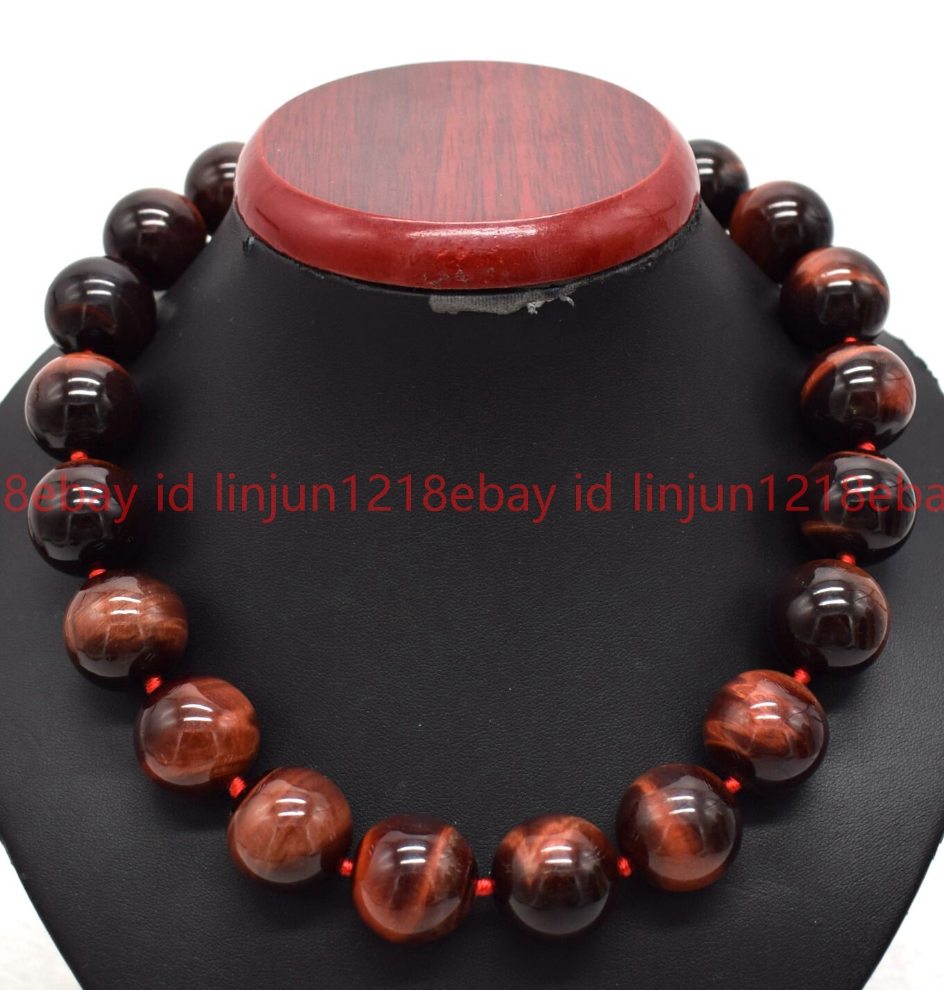 Rare Huge 20mm Red Tiger’s Eye Gemstone Round Beads Necklace 18″