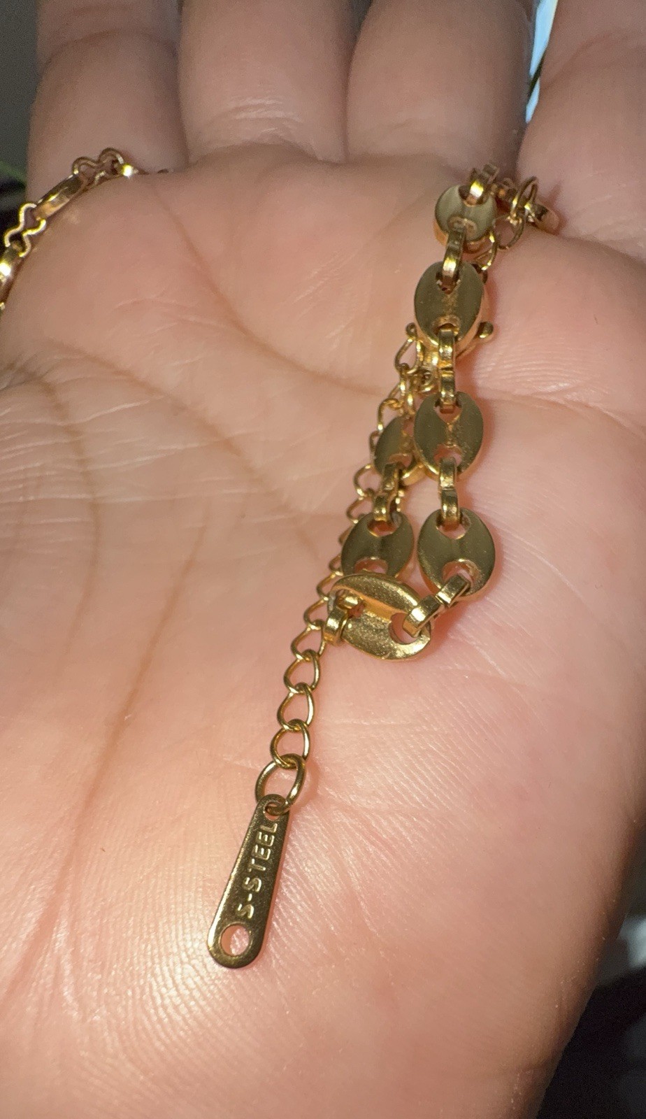 Gold Tone Oval Link Chain Necklace, Lobster Clasp, Adjustable, Stainless Steel